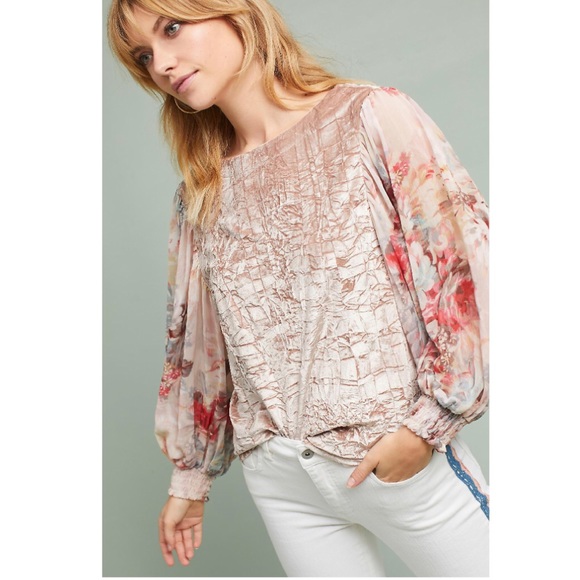 Anthropologie Meadow Rue Velvet Floral Top - I04 - Picture 2 of 8